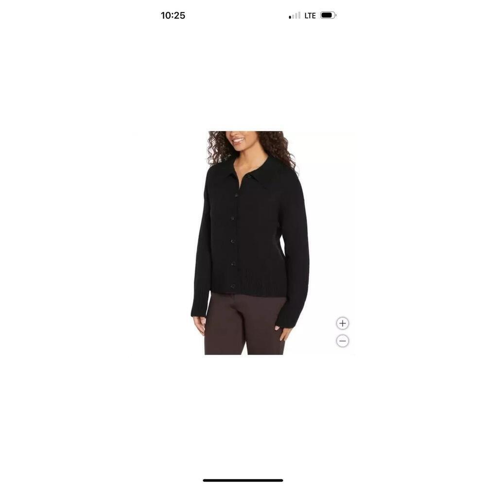 Banana Republic Womens Cardigan Black Sweater Polo Logo Button-Up Medium V9